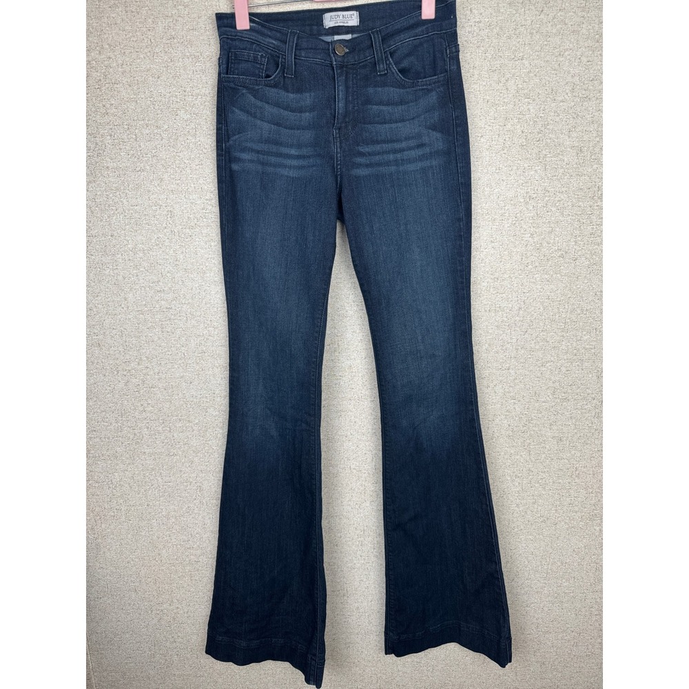 Judy Blue Dark Indigo Mid Rise Flare Jeans 35 Inseam Made in USA Size 7 28